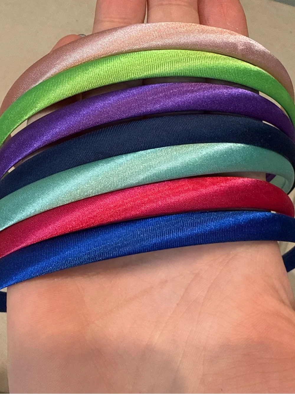 Thin 8-9mm Solid Satin Headbands Craft DYI Hair Hoop/Band Pack of 7